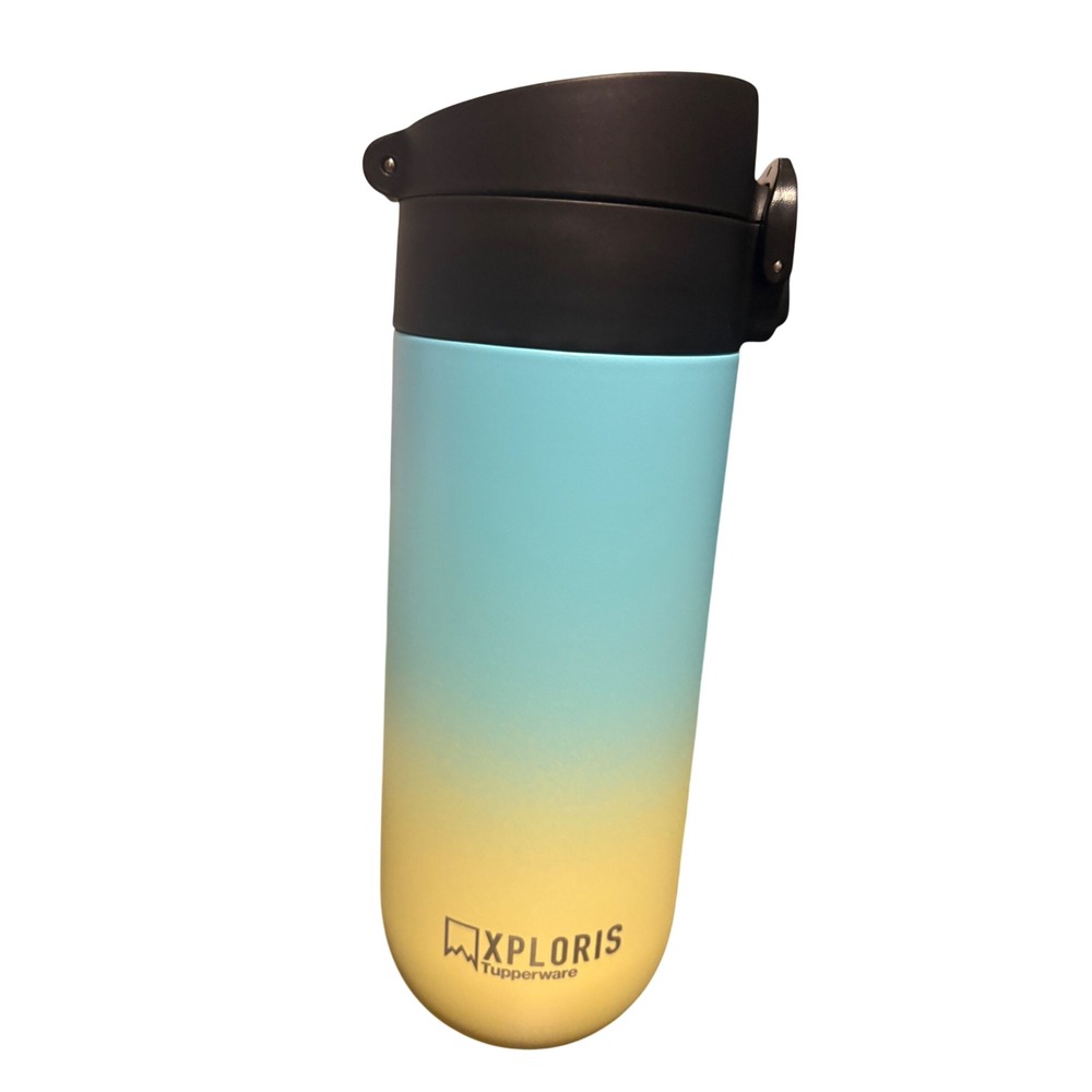 Tupperware Xploris 15oz Thermal Tumbler Blue Yellow Ombre Stainless Steel Mug